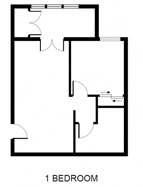 Floor plan for 1 bed, 1 bath, 945 sqft